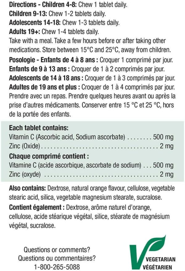 Jamieson Vitamin C and Zinc 500mg 200 Tablets 2 Packs - Image 2