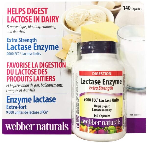 Webber Naturals Lactase Enzyme Extra Strength 140 Capsules - Image 2
