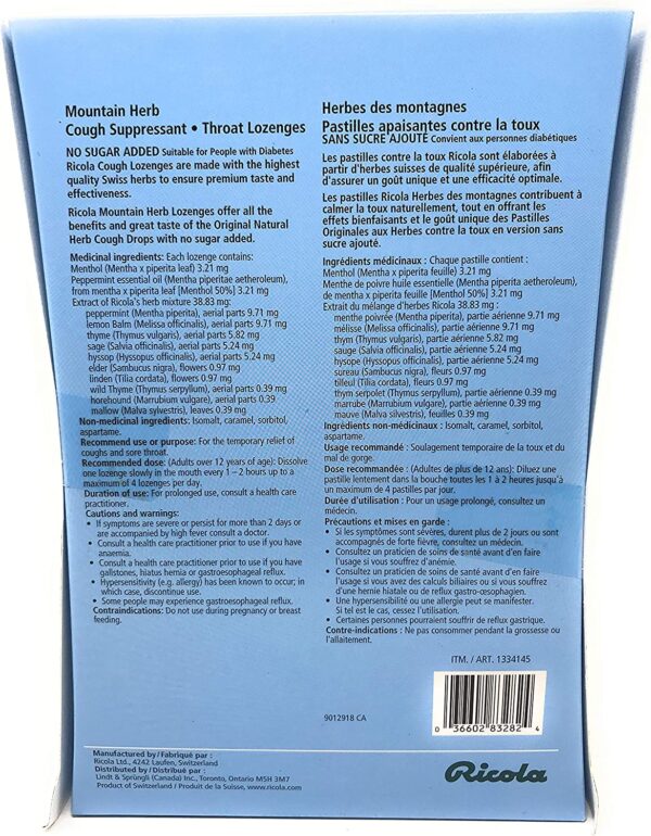 100 Ricola Mountain Herb 2 X 50 Lozenges - No Sugar Added - Cough Suppressant Throat Lozenges - Image 3