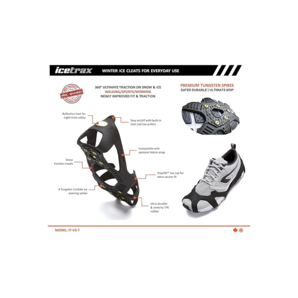 ICETRAX V3 Tungsten Winter Ice Grips for Shoes and Boots - Ice Cleats for Snow and Ice, StayON Toe, Reflective Heel - Image 4