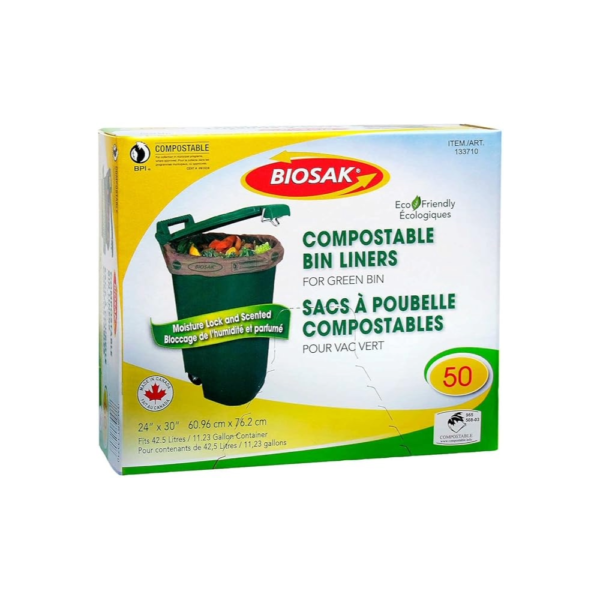Biosak Compostable Green Bin Liners, 60.96 cm × 76.2 cm (24 in × 30 in), Pack of 50