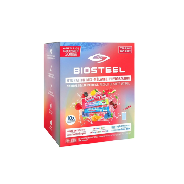 BIOSTEEL Zero Sugar Sports Hydration Mix Variety - Berry, Rainbow Twist & Blue Raspberry Flavors, 30 Packets