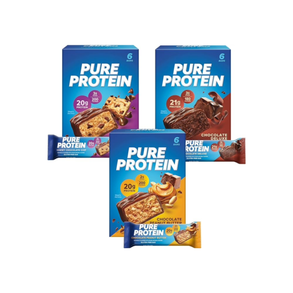 Pure Protein Bar Variety Pack (6 Chocolate Peanut Butter, 6 Chewy Chocolate Chip, 6 Chocolate Deluxe), (18 Count of 1.76 Oz Bars) from Pure Protein
