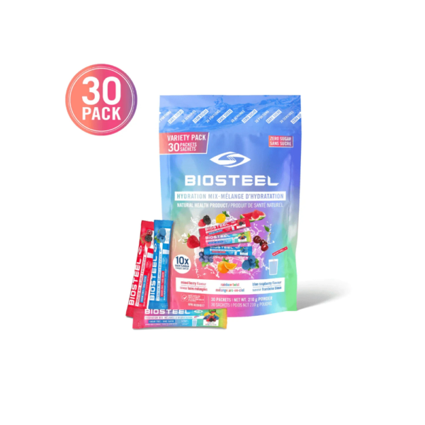 BIOSTEEL Zero Sugar Sports Hydration Mix Variety - Berry, Rainbow Twist & Blue Raspberry Flavours, 30 Packets