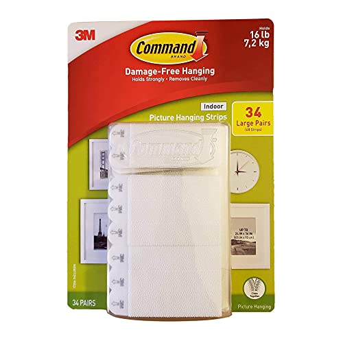 Command Indoor Picture Hanging Strips Damage-Free Hanging, 34 Large Pairs 68 Strips