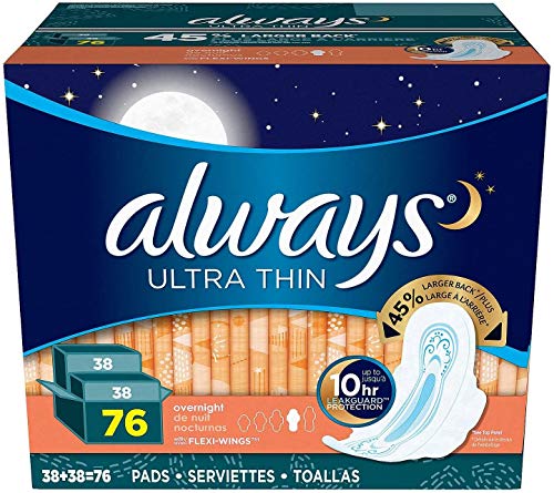 Always Ultra Thin Overnight Pads with Wings - 76 ct.