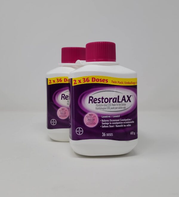 Bayer RestoraLAX Laxative 36 Doses 612g 2-pack Powder For Oral Solution No Taste No Grit, WHITE