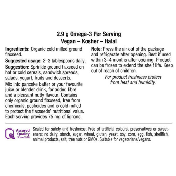 Webber Naturals Cold Milled Ground Flaxseed - Certified Organic -900g (Econo Pack) - Image 3