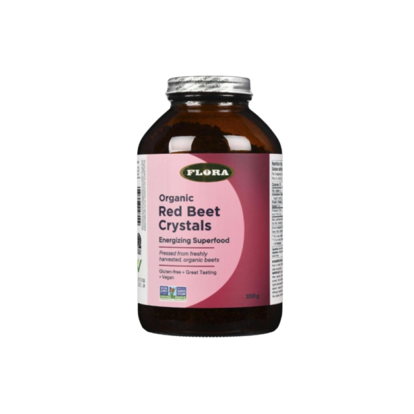 Flora Health Organic Red Beet Crystals: Concentrated Nitric Oxide Booster, Equivalent to 2.6 kg of Red Beets, Vegan, 200 g Glass Bottle