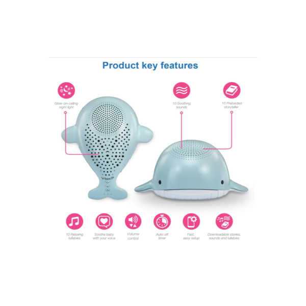 VTech BC8312 Wyatt the Whale Sleep Soother and White Noise Machine: Features 10 Stories, 10 Ambient Sounds, and 10 Soothing Melodies, along with a Glow-on-Ceiling Night Light. - Image 2