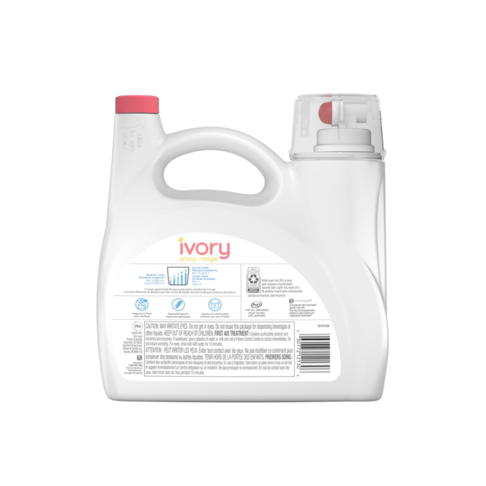 Unscented Ivory Snow Baby Laundry Detergent for sensitive skin (80 loads, 105 fl oz) - Image 2