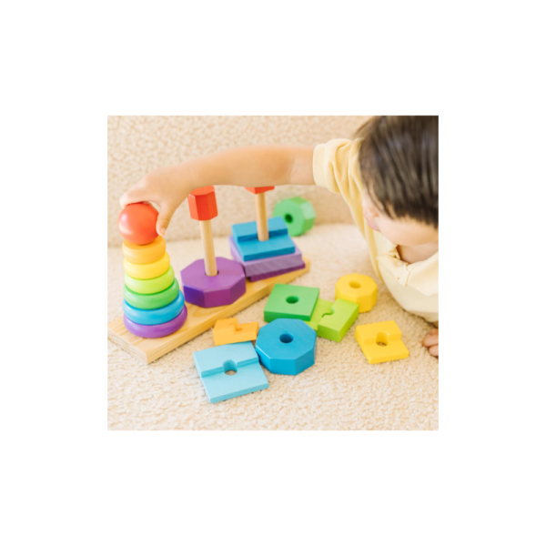 Educational Wooden Toy for Kids Ages 2+: Melissa & Doug Geometric Stacker - Image 2