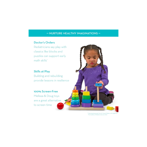 Educational Wooden Toy for Kids Ages 2+: Melissa & Doug Geometric Stacker - Image 3