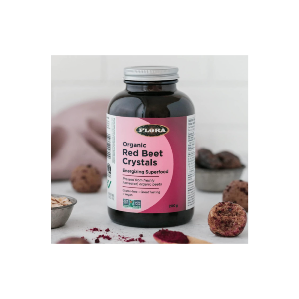 Flora Health Organic Red Beet Crystals: Concentrated Nitric Oxide Booster, Equivalent to 2.6 kg of Red Beets, Vegan, 200 g Glass Bottle - Image 3