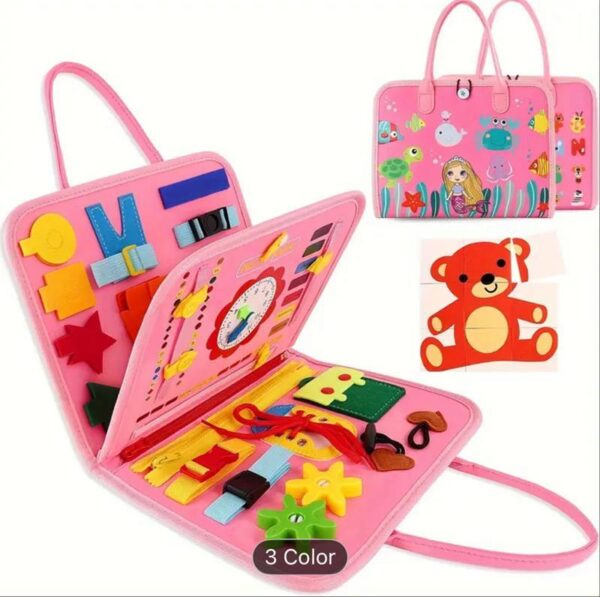 Busy Board Learning Bag – Toddler Sensory Toy with Zippers, Buckles, Shapes & Clocks for Fine Motor Skills and Early Learning - Image 2